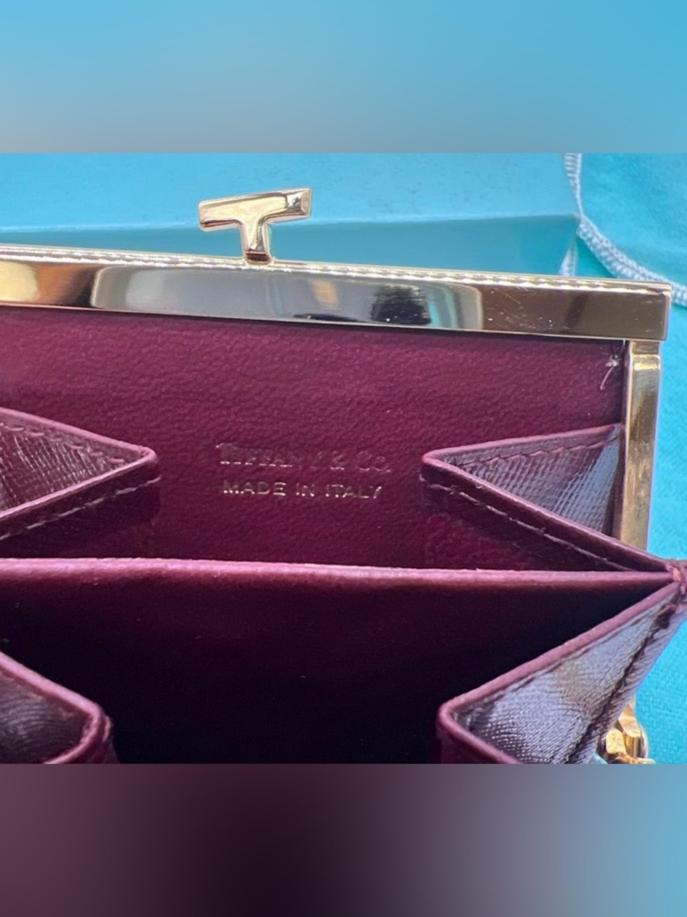 TIFFANY & CO. Wine Red Leather Vintage Coin Purse w/Box & Dusty - Picture 5 of 10